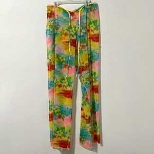 California Waves Sheer Cover Up Drawstring Pants Summer Vacation Tropical Size M